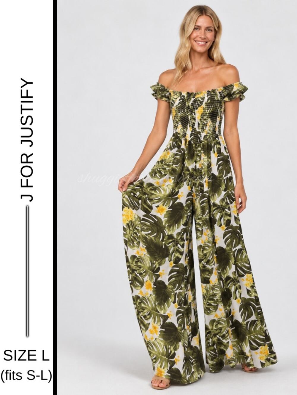 MSRP: $58 ✨J for Justify Tropical Smocked Wide-Leg Jumpsuit – Size L (Size S-L)✨